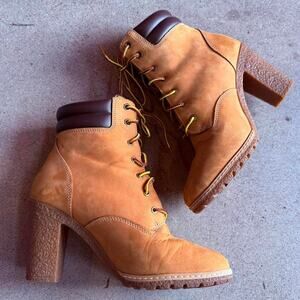 Timberland Tillston High Heel Wheat Leather Boots Size 6.5